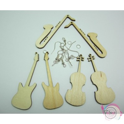 Ξύλινα σκουλαρίκια μουσικά όργανα   3ζεύγη Decoupage