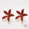 Σκουλαρίκια για κρέμασμα, επίχρυσο 18Κ, λουλούδι, κόκκινο, 22.5mm  2τμχ Καρφωτά