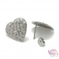 Ατσάλινα σκουλαρίκια για δημιουργία, καρδιά, ασημί, 15.5x16mm 6τμχ. Εξαρτήματα