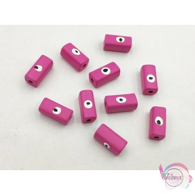 Κεραμική χάντρα με μάτι, σωληνάκι,  ροζ-φούξια, 17x7mm,  10τμχ. Κεραμικές χάντρες