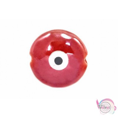 Μάτι χάντρα, κεραμικό, κόκκινο, 15mm, 5τμχ. Κεραμικές χάντρες