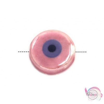 Μάτι χάντρα, κεραμικό, ροζ, 11x5mm,  5τμχ Κεραμικές χάντρες