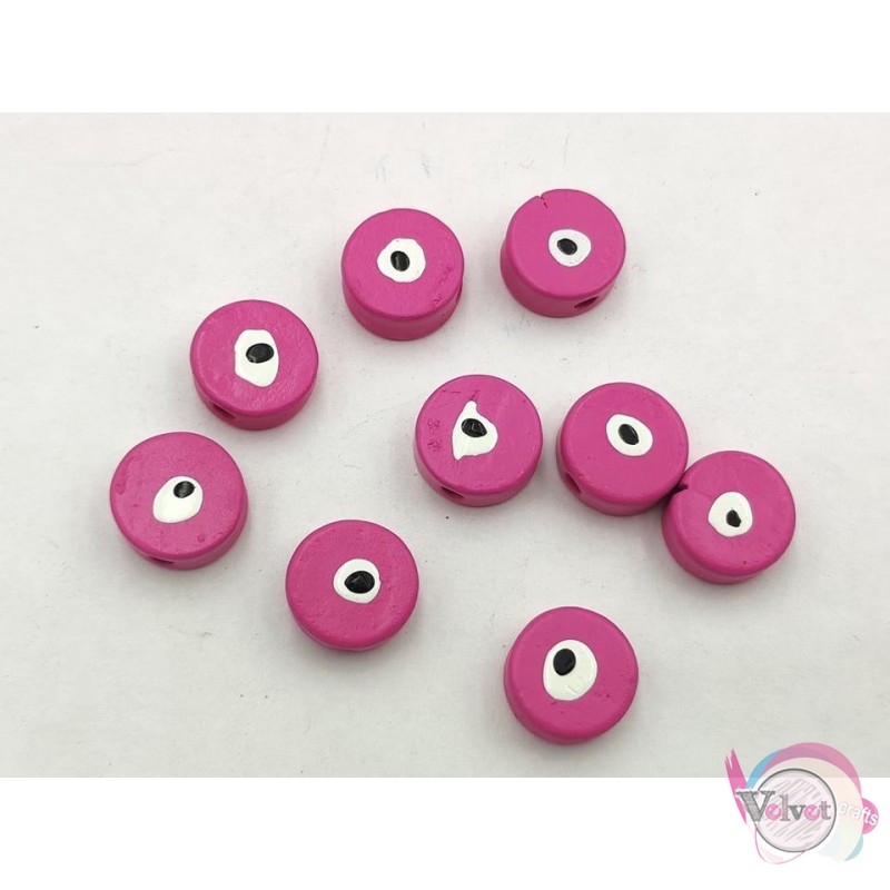 Κεραμική χάντρα μάτι,  ροζ-φούξια, 14mm,  10τμχ. Κεραμικές χάντρες