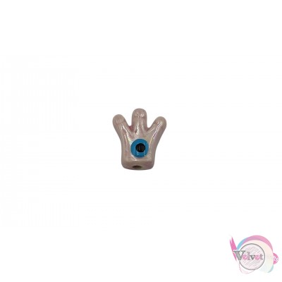 Χειροποίητη χάντρα κορώνα με μάτι, κεραμική, ροζ, 16x15mm, 3τμχ Κεραμικές χάντρες