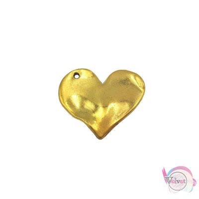 Μεταλλικό στοιχείο καρδιά ''τσαλακωτή'', κρεμαστό, χρυσό, 33mm, 5τμχ. Καρδιές
