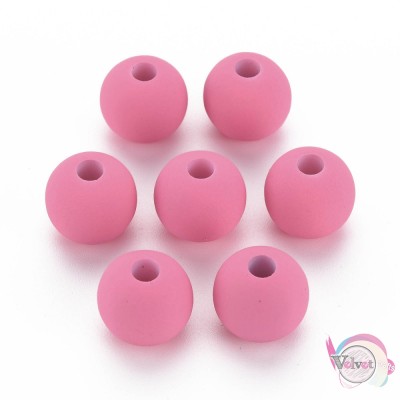 Ακρυλικές χάντρες rubberized, στρόγγυλες, ροζ, 13.5mm, 20τμχ. Ακρυλικές χάντρες