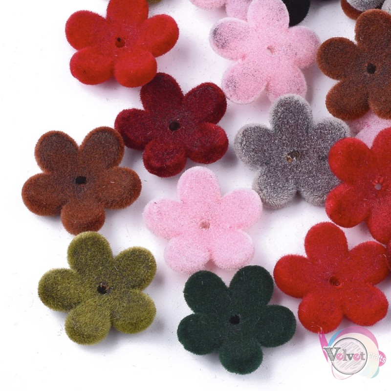Βελούδινα καπελάκια, λουλούδια, πολύχρωμα, 18mm, 10τμχ. Ακρυλικές χάντρες