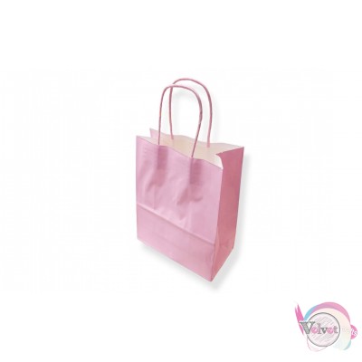 Τσάντα χάρτινη με στριφτό χερούλι, ροζ, 25x19cm, 1τμχ. Σακούλες