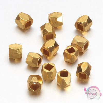 Χάντρες πολυγωνικές, μεταλλικές, χρυσό, 3mm, 50τμχ. Χάντρες