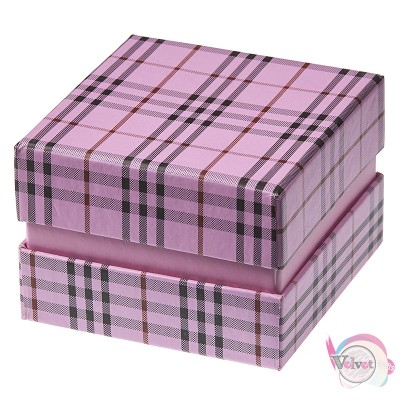 Χάρτινο κουτάκι, καρό ροζ, 7x7cm, 1τμχ Κουτιά 