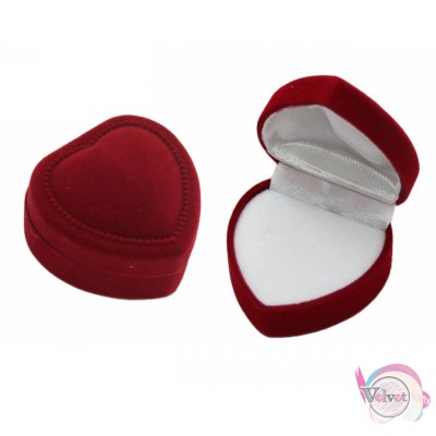 Βελούδινο κουτάκι δώρου για δαχτυλίδι, καρδιά, μπορντό, 5x5cm, 1τμχ Συσκευασίες