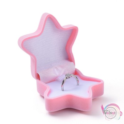 Βελούδινο κουτάκι δώρου, σε σχήμα αστερίας, για δαχτυλίδι, ροζ, 6.2x6.1cm, 1τμχ. Συσκευασίες