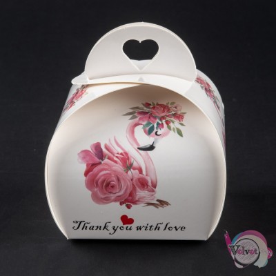 Κουτάκι δώρου με σχέδιο φλαμίνγκο, "thank you with love", λευκό, 7.2cm, 10τμχ. Συσκευασίες