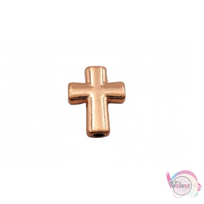 Μεταλλικός σταυρός, περαστός, ροζ χρυσό, 15mm, 10τμχ. Σταυροί περαστοί