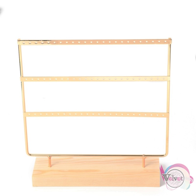 Μεταλλικό stand για σκουλαρίκια 3 θέσεων με ξύλινη βάση, χρυσό, 27.2cm, 1σετ Stands-Θήκες