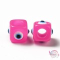 Ακρυλική χάντρα, κύβος με μάτι, ροζ, 10mm, 5τμχ. Ακρυλικές χάντρες