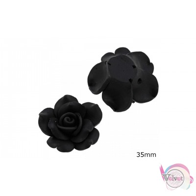 Λουλούδια fimo, περαστά, μαύρο, 35mm.  10τμχ. Φίμο