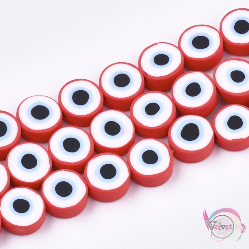 Χάντρες φίμο ματάκια, κόκκινα, 10.5x4.5mm, ~40τμχ. Ματάκια