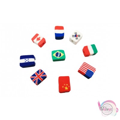 Χάντρες φίμο, εθνικές σημαίες χωρών, μιξ, 7~9mm, 50τμχ Φίμο