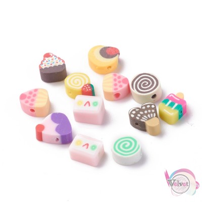 Γλυκάκια, φίμο, περαστά, πολύχρωμα, 8~12mm, 50τμχ. Φίμο