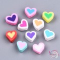 Χάντρες φίμο, καρδούλες, πολύχρωμες, 8~9.5mm, 40τμχ Φίμο
