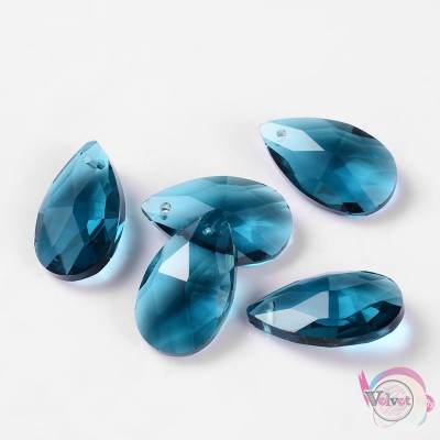 Κρύσταλλο κρεμαστό, δάκρυ, γαλάζιο κοβαλτίου, 22mm, 10τμχ Γυαλί-κρύσταλλο