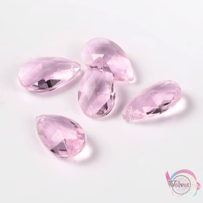 Κρύσταλλο κρεμαστό, δάκρυ, ροζ, 22mm, 10τμχ Γυαλί-κρύσταλλο