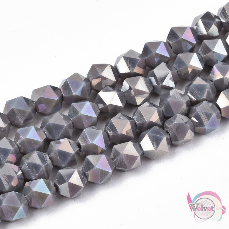 Κρυσταλλάκια πολυγωνικά, γκρι ιριδίζον, 5.5mm, ~95τμχ. Διάφορα σχήματα
