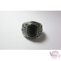 Ατσάλινο δαχτυλίδι, ασημί αντικέ, με μαύρη πέτρα, Νο 20,   1τμχ Aτσάλινα δαχτυλίδια