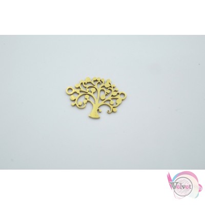Δέντρο της ζωής, ατσάλινος σύνδεσμος, χρυσό,  22x16mm, 3τμχ. Μεταλλικά γούρια