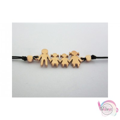 Βραχιόλι με κορδόνι & οικογένεια με 2 κορίτσια σε ροζ χρυσό,  1τμχ Ατσάλινα βραχιόλια- χειροπέδες