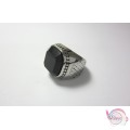 Ατσάλινο δαχτυλίδι, ασημί αντικέ, με μαύρη πέτρα, Νο 22,   1τμχ Aτσάλινα δαχτυλίδια