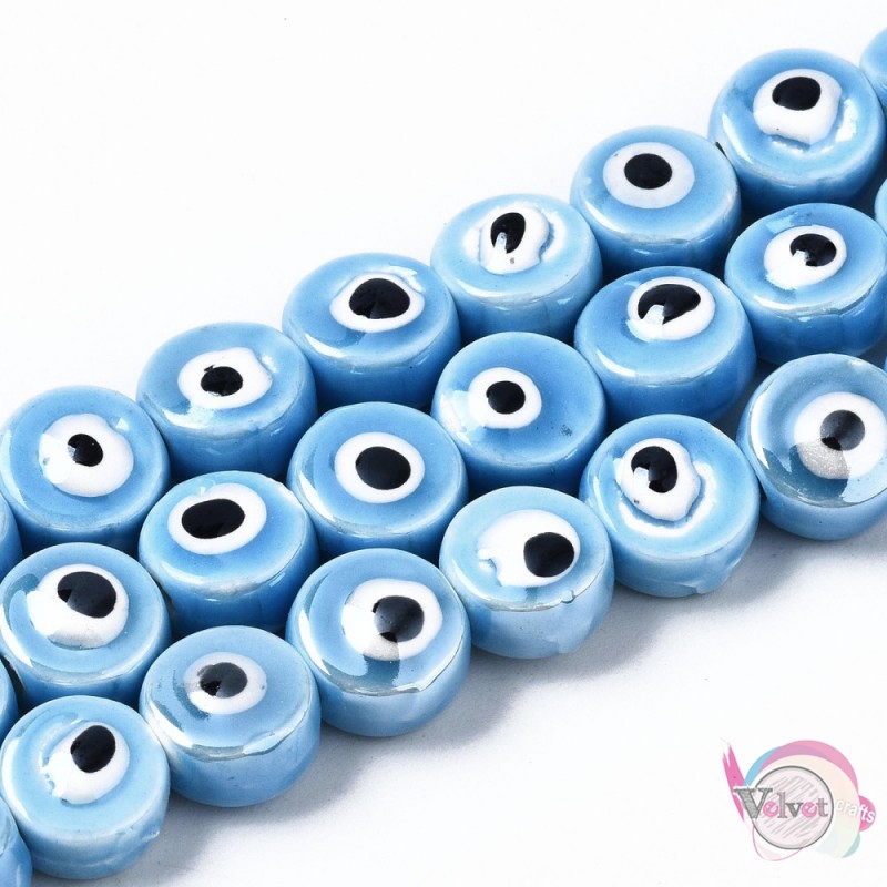 Κεραμικές χάντρες, μάτι, γαλάζιες, 8x5mm, 10τμχ Κεραμικές χάντρες
