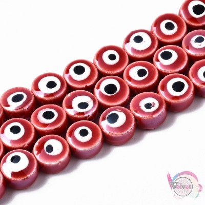 Κεραμικές χάντρες, μάτι, κόκκινο, 8x5mm,  10τμχ Κεραμικές χάντρες
