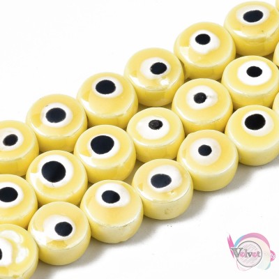 Κεραμικές χάντρες, μάτι, κίτρινο, 8x5mm,  10τμχ Κεραμικές χάντρες