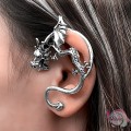 Σκουλαρίκια cuff earrings, με δράκο, ασημί αντικέ, 52mm, 1τμχ Ear cuffs