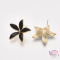 Σκουλαρίκια για κρέμασμα, επίχρυσο 18Κ, λουλούδι, μαύρο, 22.5mm  2τμχ Καρφωτά