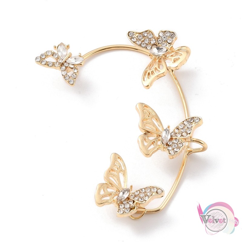 Σκουλαρίκι cuff earrings, πεταλούδες, με κρυσταλλάκια, χρυσό, 57mm, 1τμχ Ear cuffs