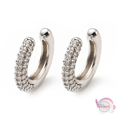Σκουλαρίκια cuff earrings με ζιργκόν c-shape, ασημί, 14mm, 1ζεύγος cuff earrings