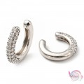 Σκουλαρίκια cuff earrings με ζιργκόν c-shape, ασημί, 14mm, 1ζεύγος cuff earrings
