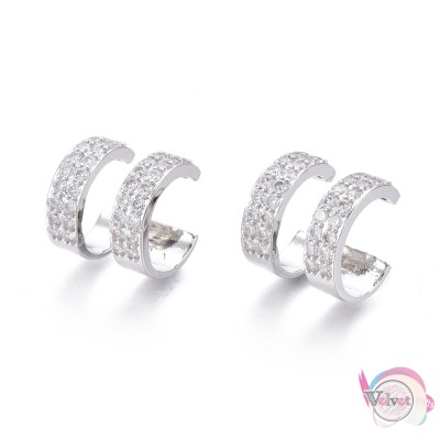 Σκουλαρίκια cuff earrings με ζιργκόν, ασημί, 12.4mm, 1τμχ Cuff earrings
