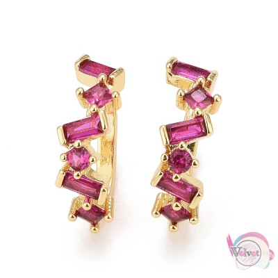 Σκουλαρίκια cuff earrings με ροζ ζιργκόν, επιχρυσωμένα 18Κ, 16mm, 1ζεύγος cuff earrings