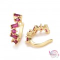 Σκουλαρίκια cuff earrings με ροζ ζιργκόν, επιχρυσωμένα 18Κ, 16mm, 1ζεύγος cuff earrings