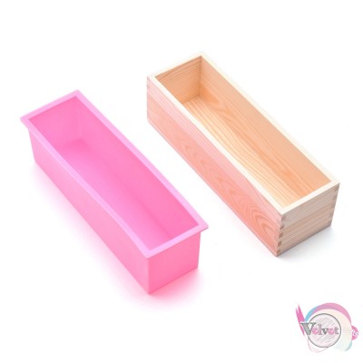 Καλούπι σιλικόνης για σαπούνι, με ξύλινη θήκη και καπάκι, ροζ, 28cm, 1τμχ. Καλούπια σιλικόνης