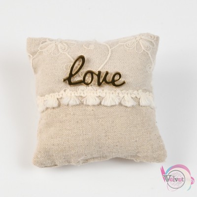 Pillow with lace and plexiglass "love", ivory, 10cm, 1pc  Textile materials