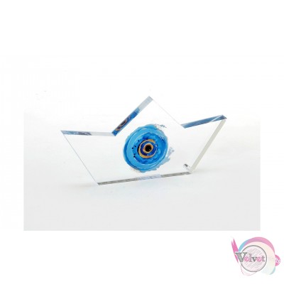 Plexiglass επιτραπέζιο γούρι καράβι με γαλάζιο μάτι, 15cm, 1τμχ. Γούρια Plexi