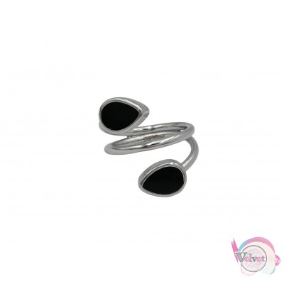 Ατσάλινo δαχτυλίδι με μαύρο σμάλτο, ασημί, 20mm, 1τμχ Δαχτυλίδια γυναικεία