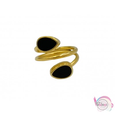 Ατσάλινo δαχτυλίδι με μαύρο σμάλτο, χρυσό, 20mm, 1τμχ Δαχτυλίδια γυναικεία