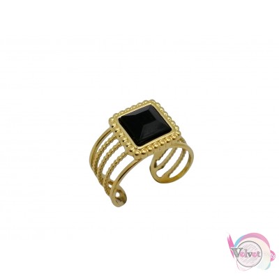Ατσάλινo δαχτυλίδι με μαύρη πέτρα, χρυσό, 20mm, 1τμχ Δαχτυλίδια γυναικεία