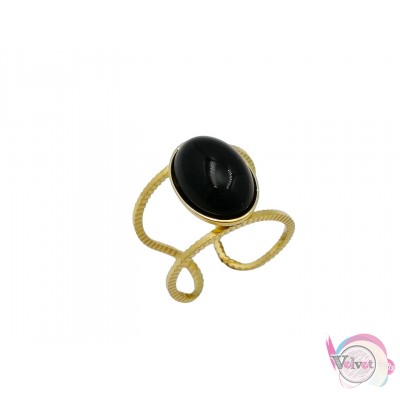 Ατσάλινo δαχτυλίδι ρυθμιζόμενο με μαύρη πέτρα, χρυσό, 20mm, 1τμχ Δαχτυλίδια γυναικεία